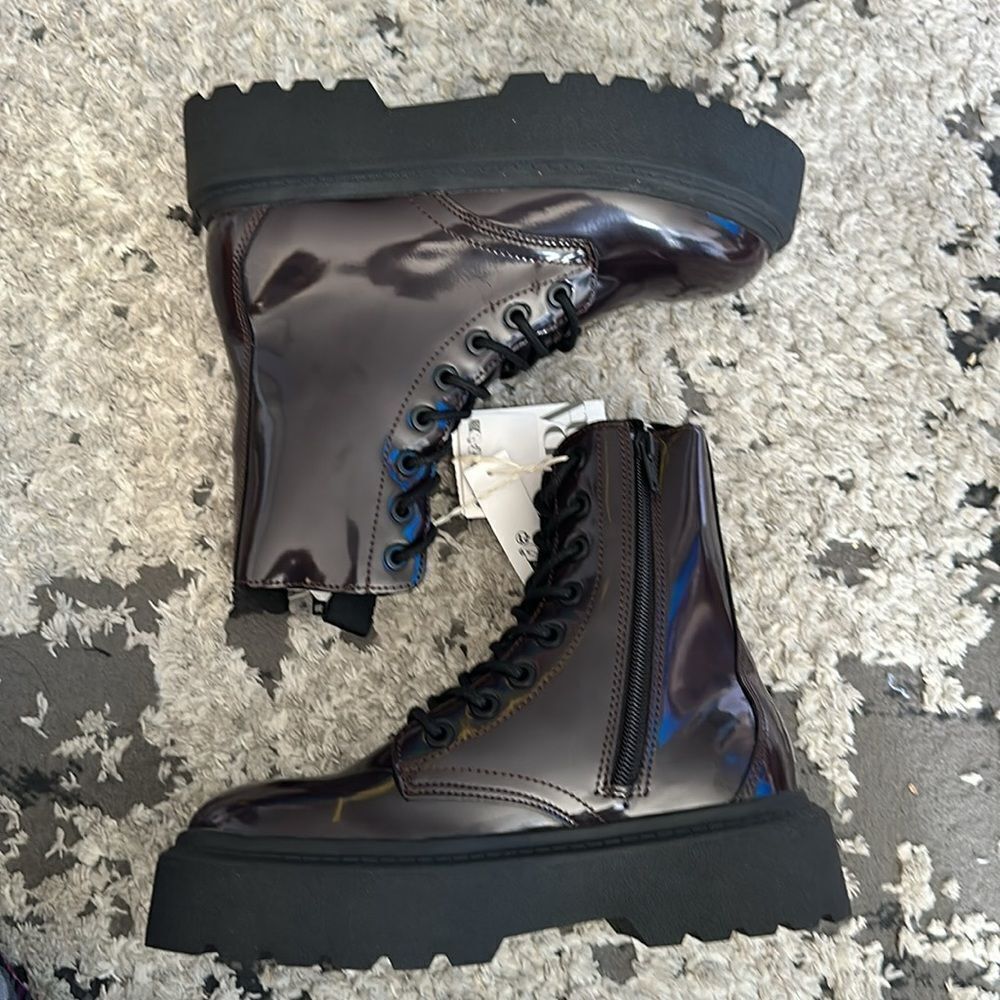 ZARA Kids | Maroon | FAUX PATENT LEATHER ANKLE BOOTS - Picture 8 of 8